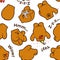 Seamless pattern with cute funny bears - reading, thinking, celebrating, sleeping and saying Hello brown bears in