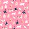 Seamless pattern with cute funny cats different breed isolated on pink background sitting, laying, hiding in box.