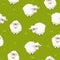 Seamless pattern with cute funny herd white sheeps on grass