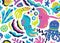 Seamless pattern with cute funny marine creatures in bright acid colours. Flat simple style vector illustration