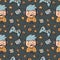 Seamless pattern with cute gamer