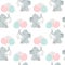 Seamless pattern, cute gentle baby elephant with balloons and a gift. Pastel shades. Children\\\'s bedroom decor, print