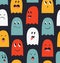 Seamless pattern with cute ghosts. Spooks background. Halloween funny texture.