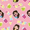 Seamless pattern of Cute girls and birthday gifts on pink background, carton, for kid scrap paper and postcard