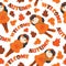 Seamless pattern of cute girls and mapple leaves