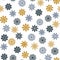 Seamless pattern with cute golden original snowflakes.