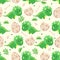 Seamless pattern with cute green dinosaur and eggs - vector illustration, eps