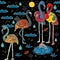 Seamless Pattern with Cute Hand Drawn Flamingo. Scandinavian Style. Quality Work.