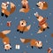 Seamless pattern with cute hand drawn foxes