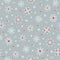 Seamless pattern with cute hand drawn snowflakes and little red hearts