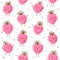 Seamless pattern with cute happy strawberries