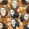 Seamless pattern with cute hedgehogs and autumn leaves