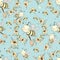 Seamless pattern with cute honeybees. Vector.