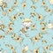 Seamless pattern with cute honeybees. Vector.