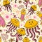 Seamless pattern with cute jellyfishes