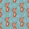 Seamless pattern with cute jungle orange tiger on blue background