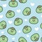 Seamless pattern of cute kappa face with heart on blue background.Japanese