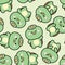 Seamless pattern of cute kappa in various poses on green background.Animal character