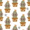 Seamless pattern with cute kawaii cacti