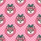 Seamless pattern with cute kawaii dog Siberian Husky in funny costume fruit peach.