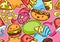 Seamless pattern with cute kawaii fast food meal.