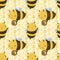 Seamless pattern Cute Kawaii Honey Bee flying in the sky