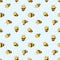 Seamless pattern Cute Kawaii Honey Bee flying in the sky