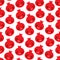 Seamless pattern with cute Kawaii pomegranate with wink eyes and pink cheeks, isolated on white background trend of the season.