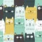 Seamless pattern with cute kitten print. Different scandy cats on color background. Scandinavian style illustration for