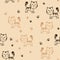 Seamless pattern with cute kitten print. Different scandy cats on color background. Scandinavian style illustration for