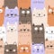 Seamless pattern with cute kitten print. Different scandy cats on color background. Scandinavian style illustration for