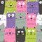 Seamless pattern with cute kitten print. Different scandy cats on color background. Scandinavian style illustration for