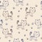 Seamless pattern with cute kitten print. Different scandy cats on color background. Scandinavian style illustration for