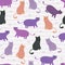 Seamless pattern with cute Kittens cat in different style scandinavian drawing feminine colors. Creative childish texture. Great