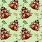 Seamless pattern, cute ladybugs with an ornament of flowers and leaves, brown-beige colors.Textile, print