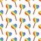 Seamless Pattern with Cute LGBT Lollipop rainbow on stick. Candy in form heart. LGBTQ. Symbol of the LGBT pride community