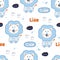 Seamless pattern with cute lions