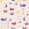 Seamless pattern with cute little boats ornament