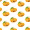 Seamless pattern from cute little cartoon emoji pumpkins on a white