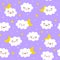 Seamless pattern with cute little clouds with moon and stars - kawaii background for kids textile design