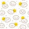 Seamless pattern with cute little clouds with sun - kawaii background for kids textile design