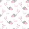 Seamless pattern with cute little elephants and hearts.