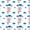seamless pattern cute little pink pig stands and rejoices in the rain