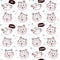 Seamless pattern with cute little tiger characters portrait smile, happy, wink, speak  isolated.