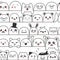 Seamless pattern with cute lovely kawaii monsters and animals. Doodle cartoon clouds with faces in manga style. Cute