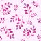 Seamless pattern. Cute magenta leafs, watercolor hand painting on pink background