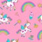 Seamless pattern with cute magic unicorns with wings. Vector illustration.