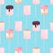 Seamless pattern with cute marshmallows in glaze and sprinkles