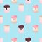Seamless pattern with cute marshmallows on a stick in glaze and sprinkles