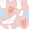 Seamless pattern cute menstruation period objects. Various cute emoji feminine hygiene products including zero waste objects